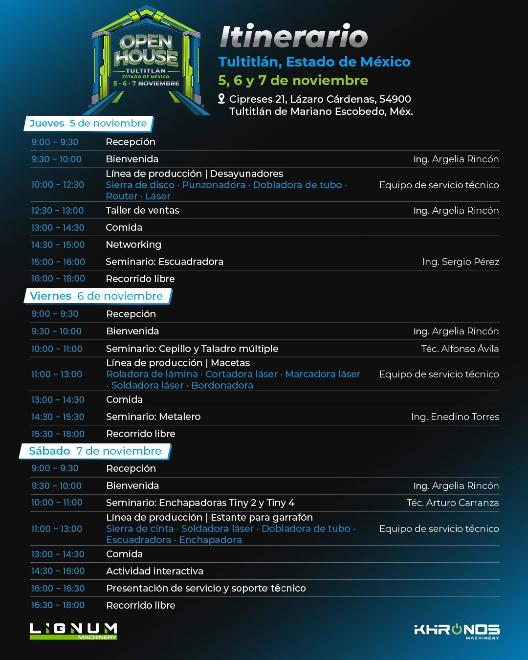 Itinerario del Open House en Tultitlán, Estado de México — 5, 6 y 7 de noviembre de 2026